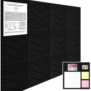 BLACK CORK BOARD 47 "X35" - 12 لوحات من ألواح النشرة شعرت ببلاط الجدران مع علامات تبويب لاصق قابلة للإزالة ، لوحات الفلين الكبيرة 48 × 36 بوصة لمكتب الجدار الكبير مع دبابيس بوشات ودامبات خشبية ، وملاحظات لاصقة