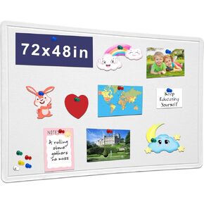 Large Bulletin Board - 72 X 48 inches Decorative Felt Pin Board - 6' x 4' Cork Board Alternative for Wall - Foldable Picture Board Self-Adhesive Vision Board Prayer Board with 30 Pushpins - Warm White