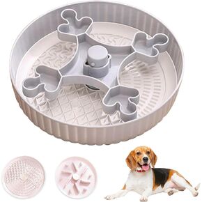 Vealind Slow Feeder Dogs Bowl لجميع كلاب تولد ، وعاء تفاعلي بطيء للتغذية مع حصيرين تغذية ، وعاء لغز الكلاب للتجفيف ، الرطب ، والخام ، مضاد للحيوانات الأليفة أبطأ الأطعمة الأطعمة ، أبيض ، أبيض
