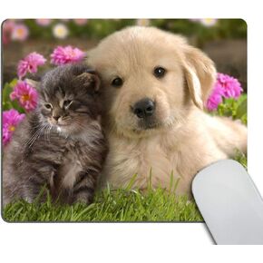 Smooffly Mouse Pad Animals Cat Kitten Dog Golden Retriever Puppy Mousepad Rubber Gaming Mame 9.5 × 7.9 بوصة (240mmx200mmx3mm)