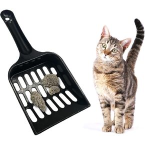 Sungrow Cat Pellet Scoop ، سوداء سوداء ورافع أنبوب ، صيانة صندوق القمامة للحيوانات الأليفة ، مجرفة بلاستيكية مع شرائح عريضة ، مغرفة هريرة للحصى الصنوبر ، ثقب معلق مريح للتخزين السريع ، 8x3.5