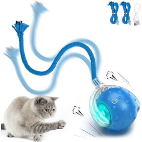 Cat Toys for Bored Indoor Adult Cats, Interactive Cat Ball Toy, Moving Kitty Toy with a Tail, Enrichment Gameplay, Chirping & Motion Activated, Suitable for Thick Carpets