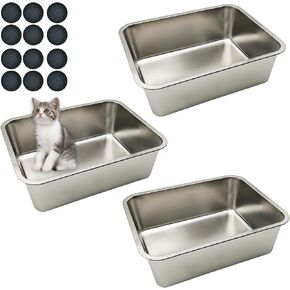 HAMILILYI 3PCS مربع القمامة الكبير من الفولاذ المقاوم للصدأ 17.7 "× 13.8" × 5.9 "صندوق القمامة المعدنية ، مقلاة من الألومنيوم الكبير للبسيسات القطة لا رائحة ، غير عصا ، سطح أملس سهل التنظيف