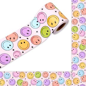 Happy Face Bulletin Border Colorful Star Smile Face Die Cut Trim Border Roll for Class -Chalkboard Wall Decoration