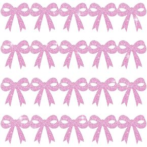 Whaline 60pcs Glitter Pink Bow Bulletin Board Border Bowknot Coquette Die Cut Trim Trim with 200pcs Glue Points for Birth