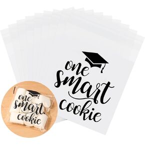 Whaline 150Pcs Graduation Self Adhesive Treat Bags One Smart Cookie Cellophane Bags Clear Plastic Candy Goodie Bag for Congrats Grad Party Favors Supplies