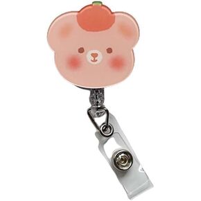 1PC PINK BEAR CARD حامل شارة قابلة للسحب ، مقاطع بطاقة هوية الكرتون ، حامل شارة أكريليك 360 اسم التناوب ، ديكور البطاقة ، اللوازم المدرسية ، الشارات واللوازم