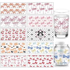 ARRICraft 10 Sheets Bowknot UV DTF CUP WRAP ، TIE TIE BEAN Butterfly Heart Flower ، فرك على ملصقات زجاجية PVC للنساء DIY 16 أوقية أثاث الأثاث