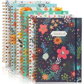 Coopay 6 Pack A5 Spiral Notebook College Ruled Composition Notebooks Hardcover Spiral Journal, Cute Blooming Floral, for Office Home School Business, 8.3" x 5.5", 100GSM Thick Paper, 160 Pages