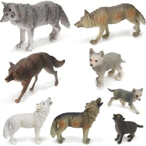 Skylety 8 قطع التماثيل التماثيل Wolf Animal Toy Jungle Zoo Wolf Figures Wolf Cake Toppers Suster Woodland Party Supplies ، 8 Styles
