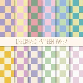 24 Sheets Checkered Pattern Paper, Pastel Checkerboard, Double Sided, 6 x 6 Inch, Multicolor, Square, Decorative Paper for DIY Crafts, Scrapbook