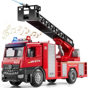 Toddler Toddlers Toys for Ages 3-5, Fire Truck with Ladder Toys for Toddlers Boys Girls, Lights & Realistic Sounds, Fire Trucks with Water Spray for Boys 5-7 4-8 Years Gift