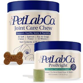 Petlab Co. - حزمة التنفس والمفاصل: مسحوق الأسنان لتنظيف غير مجهود في مغرفة واحدة للكلاب الصغيرة ومضغ العناية بالمفاصل للكلاب التي تدعم التنقل وتصلب المفاصل في بعض الأحيان