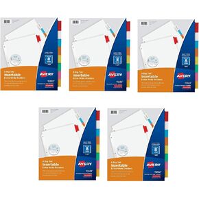 Avery Worksaver Big Tab Insertable Dividers Wide Wide 9 × 11 بوصات ليزر/حبر النبر ألوان 8-Tab Set تم بيعها كـ 5 عبوات 40 علامات تبويب (11222)