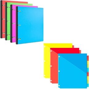 4PCS 1 INCH Telescoping 3 Ring Binder + 24 PCS Plastic 8-Tab Dividers with Two Pockets