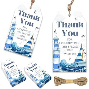 50pcs بحري ، شكرًا لك العلامات ، زخارف استحمام الطفل بحار Ahoy Nautical Boy Hights Marine Sailbat Lighthouse Decor Decor