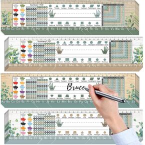48PCS Greenery Classroom Class -flates Eucalyptus اسم مكتب الطالب العلامات الأبجدية الضرب اليسار يمين لوحة Decorder Decors للأطفال