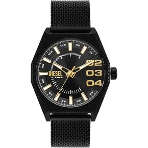 Diesel Scraper Stainless Steel and Leather Three-Hand Analog Men's Watch, Color: Gunmetal, Brown (Model: DZ2189) in Kuwait