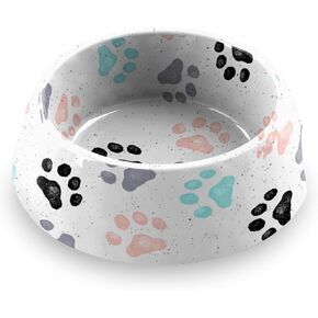 Tarhong Retro Fun Paw Print Pet Pet للطعام والماء ، الميلامين النقي ، صغير ، 1 كوب