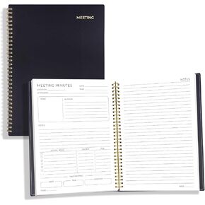 نصف التعدادات ونصف الملاحظات - 7 "x10" دفتر اجتماعات B5 لمنظمة العمل - 160 صفحة مخطط مشروع حلزوني لأخذ الملاحظات ، جدول أعمال الاجتماع ومخطط الدقائق للمكتب ، الأعمال ، الرجال والنساء
