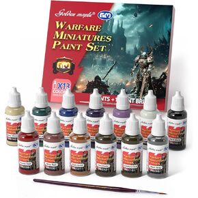 Miniature Paints Set - 13pcs 20ml Game Colors Miniature Painting Kit, with 1 Kolinsky Paintbrush, Acrylic Model Paint Set for Wargame Models