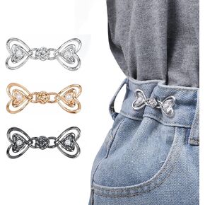 3 Sets Adjustable Button for Loose Jeans Pant Waist Tightener Detachable Crystal Pants Clips No Sew Fit Button Pins Make Jeans Waist Smaller Instant Button Hook for Waist Silver Gold Black