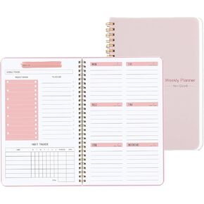 Undated Weekly Planner, Weekly To Do List Notebook with Goal & Habit Tracker Organizer, A5 5.8" x 8.0" Weekly Planner Notebook with Spiral Binding for Men or Women
