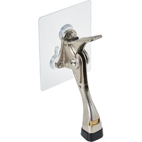 HOME&I Adhesive Kick Down Door Stopper,No Drilling Large Self Adhesive Plate,Height-Adjustable Rubber Foot (Stain Nickel, 4 Inch x 1 Pack)