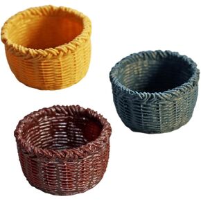 فغيلي 3pcs السلال الصغيرة محاكاة سلة منسوجة أواني مصغرة مصغرة ، والمشهد الصغير الراتنج ودمى الملحقات للفتيات والفتيان ديي