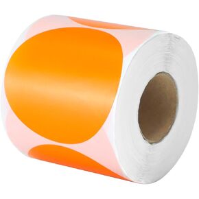 Qwork Flororescent Red-Orange 3 بوصة ملصقات ملصقات دائرة ، 500 نقاط قابلة للإزالة لكل لفة ، وضوح عالية