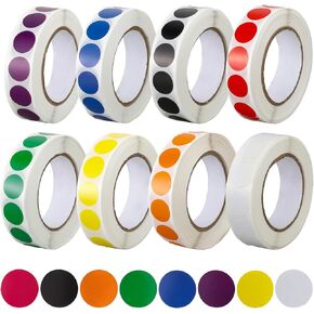 Giantree 0.5 Inch 8 Colors Round Stickers, 8000Pcs Color Dot Stickers, Blank Circle Sticker Labels to Write On 8 Color Dot Stickers for Office, Classroom (8 Colors 8 Rolls)