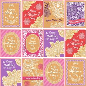 Worldbazaar Mothers Day Cards Kraft Bulk 24 Pack Floral Happy Mother's Greating Card مع الأظرف هدية للأم