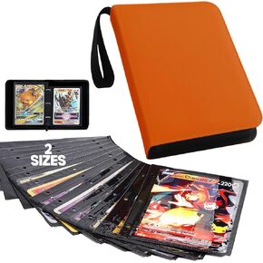 Jumbo Card Binder - 100 جيوب تحمل بطاقة كبيرة الحجم 3 مع 50 صفحات قابلة للإزالة قابلة للإزالة من الجانبية المزدوجة المحمولة والخفيفة وزنًا من الجلد البرتقالي + 25pk (L) + 25pk (XL)