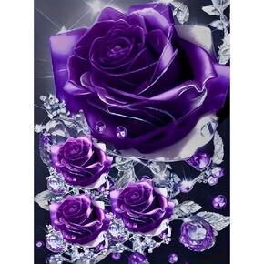مجموعات الطلاء الماس Rose Rose للبالغين Purple Rose DIY 5D مجموعات فن الماس الكامل Drill Diamond Dots Plansles مع Diamonds Gem Art and Crafts Home Decord 12x16inch