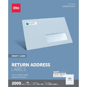 Office Depot White Inkjet/Laser Return Address abels ، 1/2in. x 1 3/4in. ، حزمة من 2000 ، 505-O004-0001