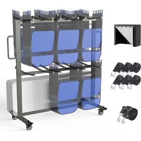 Grey Folding Chair and Table Cart, 400LBS Weight Capacity Folding Chair Dolly with 4In Swivel Wheels Make Storing and Transporting Chairs Easy Chair Storage Rack with Straps and Cover to Space Saving