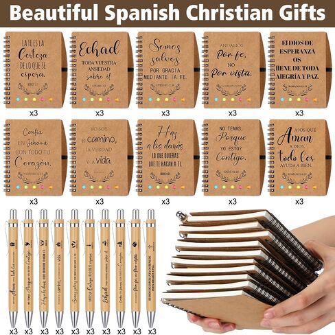30 Set Spanish Christian Gifts Bulk Religious Notebooks with Bible Verse Pens,Inspirational Spiral Prayer Journal and Pen Set Church Gifts for Women Men Sunday Church Party (Colorful) in Kuwait