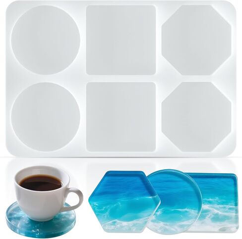 Silicone Coaster molds for epoxy Resin, Large Deep Circle Round Molds Square Octagon for DIY Epoxy Resin Molds Crafts in Saudi Arabia