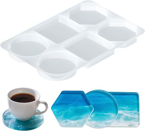 Silicone Coaster molds for epoxy Resin, Large Deep Circle Round Molds Square Octagon for DIY Epoxy Resin Molds Crafts in Saudi Arabia