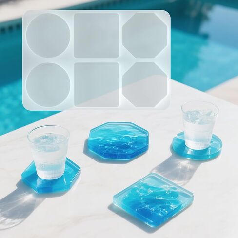 Silicone Coaster molds for epoxy Resin, Large Deep Circle Round Molds Square Octagon for DIY Epoxy Resin Molds Crafts in Saudi Arabia