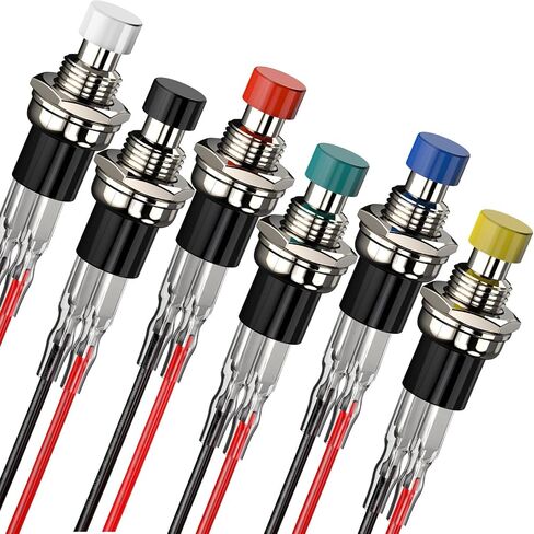 DIYhz Momentary Push Button Switch, 1A 250VAC SPST Mini Pushbutton Switches with Wire Normally Open(NO) Black Cap - 10pcs in Kuwait