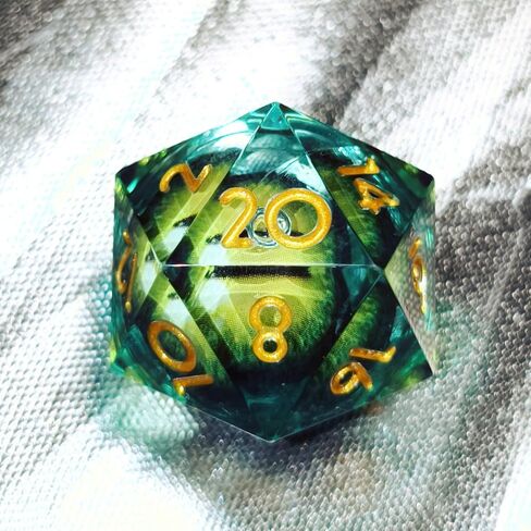 Single Liquid core D20 DND Dice Dungeons and Dragons Gamers Stainless Steel Cage Necklace DND Gifts (Dragon's Eye-Green) in Kuwait