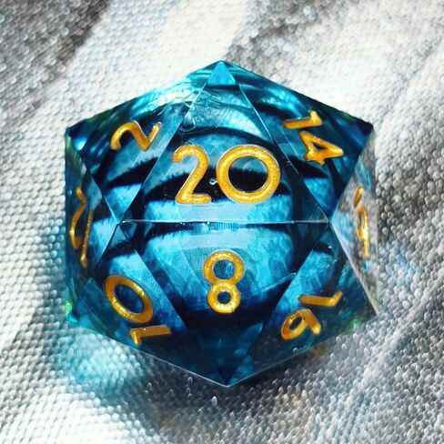 Single Liquid core D20 DND Dice Dungeons and Dragons Gamers Stainless Steel Cage Necklace DND Gifts (Dragon's Eye-Green) in Kuwait