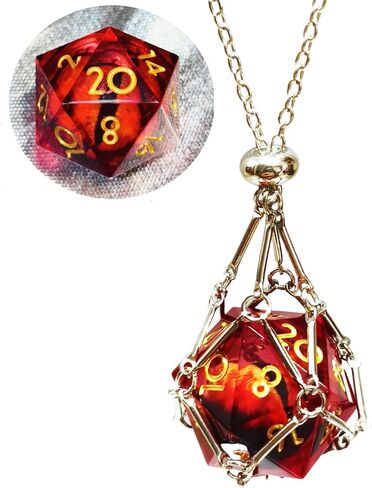 Single Liquid core D20 DND Dice Dungeons and Dragons Gamers Stainless Steel Cage Necklace DND Gifts (Dragon's Eye-Green) in Kuwait