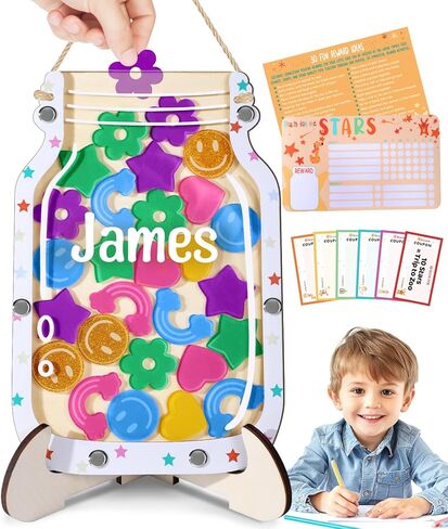 Swooflia Car Custom Reward Jar Magnetic Star Jar for Kids - Home Star Jar Reward System with Magnetic Chart Classroom, Positive Behavior Potty Training for Girls Boys Incentives in Kuwait