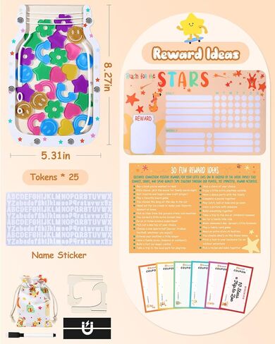 Swooflia Car Custom Reward Jar Magnetic Star Jar for Kids - Home Star Jar Reward System with Magnetic Chart Classroom, Positive Behavior Potty Training for Girls Boys Incentives in Kuwait