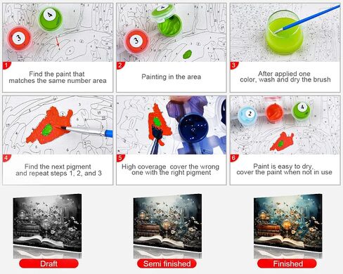 TUMOVO Knowledge DIY Paint by Numbers for Adults, Book and Flowers Paint by Number Kits with Brushes and Pigment for Home Wall Decoration, Art Crafts, 16"x20" in Saudi Arabia