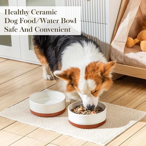 MALACASA Ceramic Dog Bowls Set with Wood Stand, 3.5 Cups Pet Bowls for Medium Dogs with Non-Slip Base, Large Puppies, Cats, Retrievers, ect.Pet Food & Water Basic Bowls Set, Weighted Glaze Matte.34 OZ in Kuwait