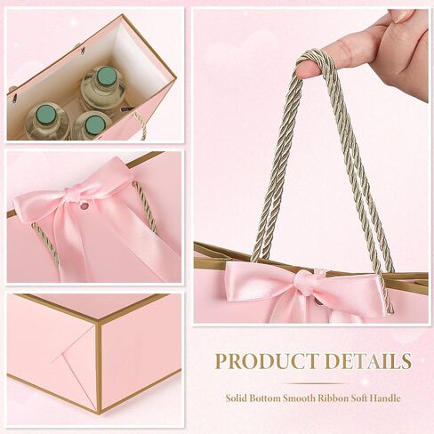 JMANNI Gift Bag, 1PCS Gift Bags Large with Ribbon and 1 Greeting Cards 2 Tissue Paper, Portable Paper Gift Bag with Handles, Birthday Gift Bags,Present Bags for Wedding Party Mothers Day(Pink) in Saudi Arabia