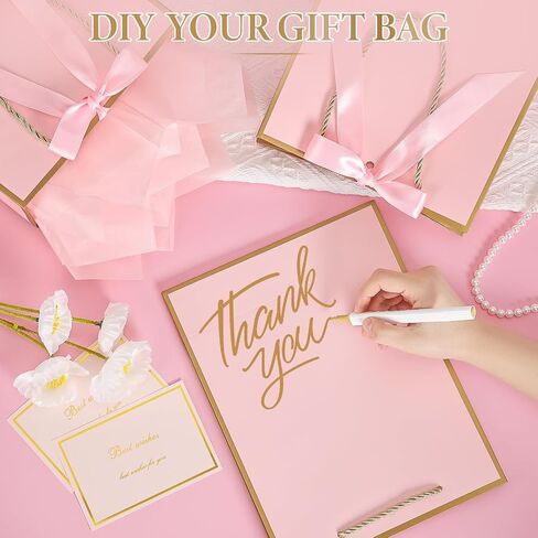 JMANNI Gift Bag, 1PCS Gift Bags Large with Ribbon and 1 Greeting Cards 2 Tissue Paper, Portable Paper Gift Bag with Handles, Birthday Gift Bags,Present Bags for Wedding Party Mothers Day(Pink) in Saudi Arabia